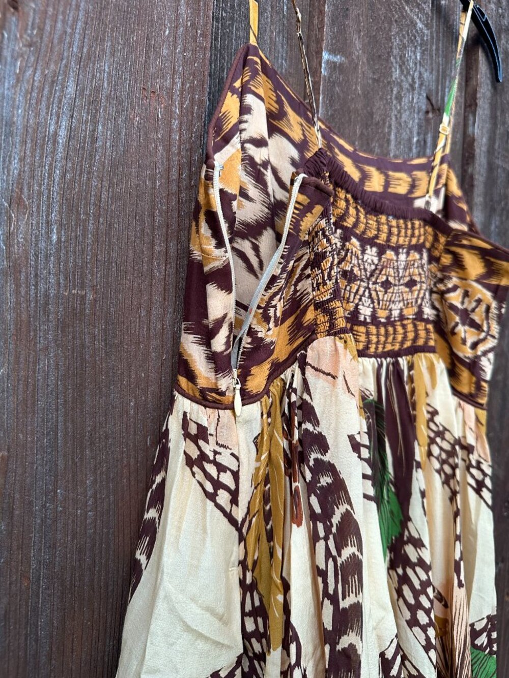 Farm Rio Tropical Foliage Print Maxi Dress Smocked Back Boho Resort Size M - Picture 5 of 6